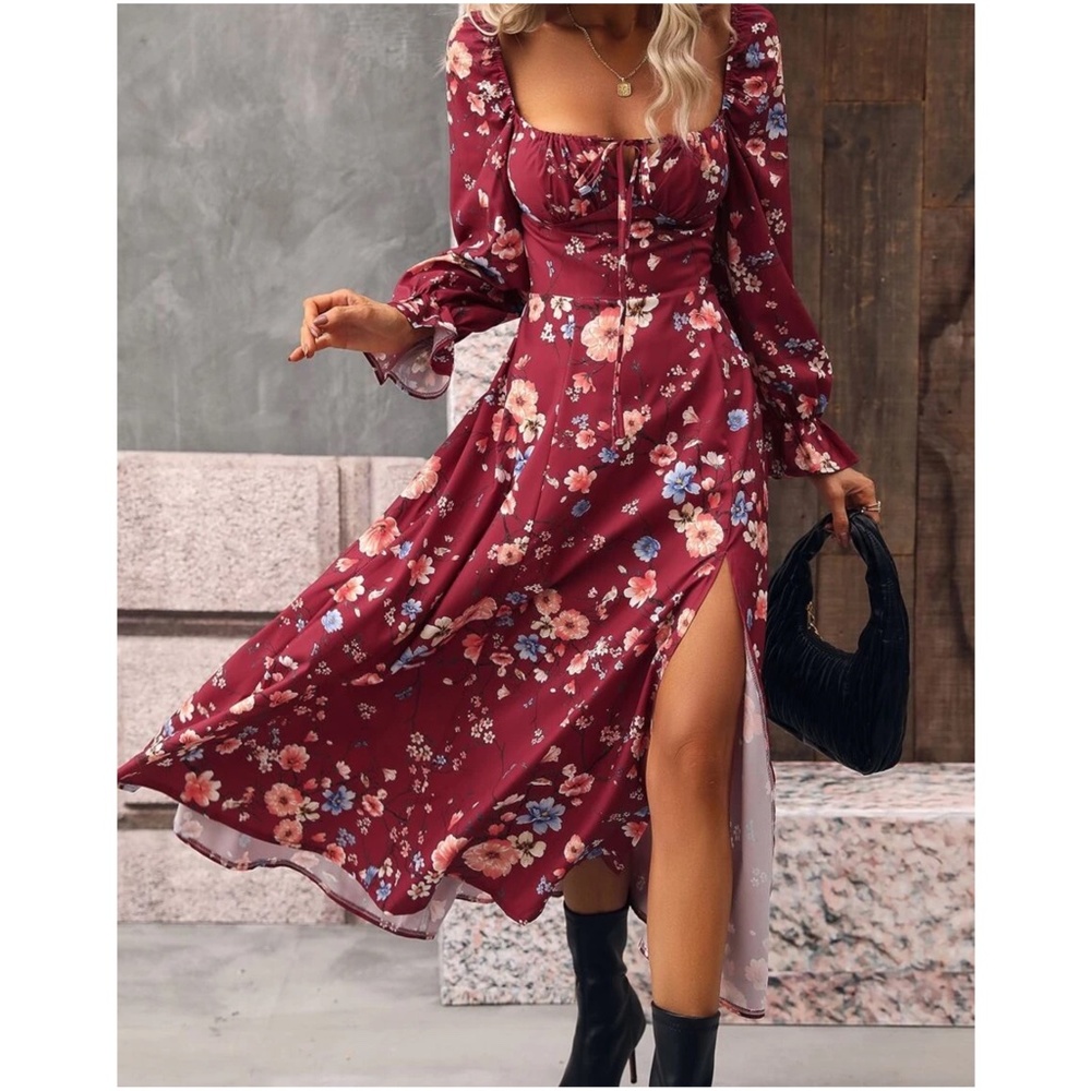 Boho Floral Print Ruffle Sleeve Maxi Dress - Picture 2 of 7